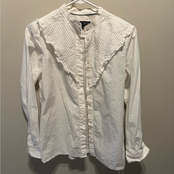J.Crew Ruffle-trim cotton poplin button-up White Blouse Size 2 - Picture 3 of 6